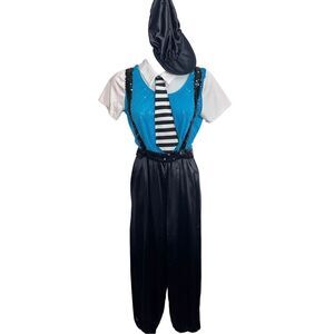 Dansco Dance Costume Paper Boy Newsie Size L 6pc Suspender Sequins Pantsuit Blue